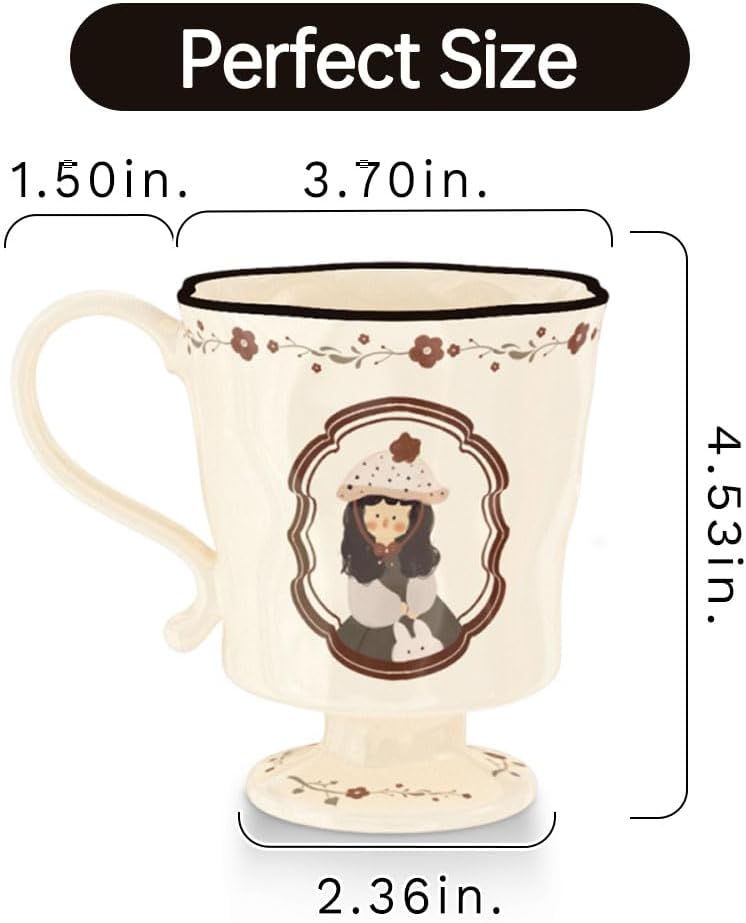 360ml -12.17oz Painted Cute Ceramic Mug - Cute Coffee Cup for Espresso,Macchiato,Latte - Gift for Women, Dishwasher Safe