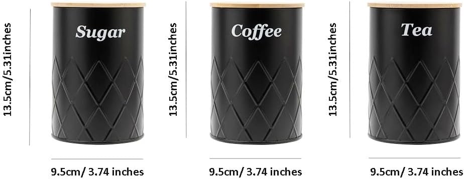 Black Canister Sets for Kitchen Counter,Tea coffee canisters,sugar container,3 Canisters,900ML/30.43OZ