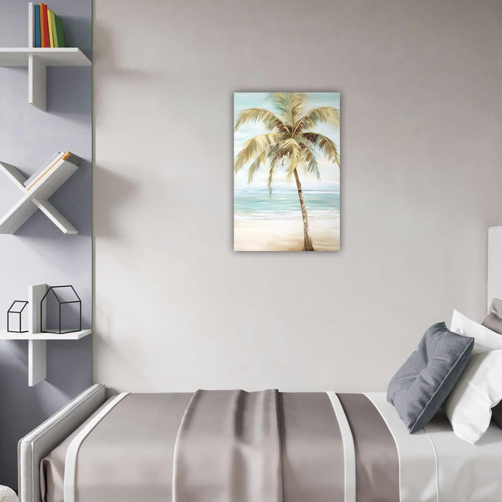 LURENCZH Tropical Beach Canvas Wall Art Seaside Palm Tree Picture Wall Decor Ocean Scenery Painting Prints for Bathroom Decor Framed(Beach-1,24.00" x 36.00")