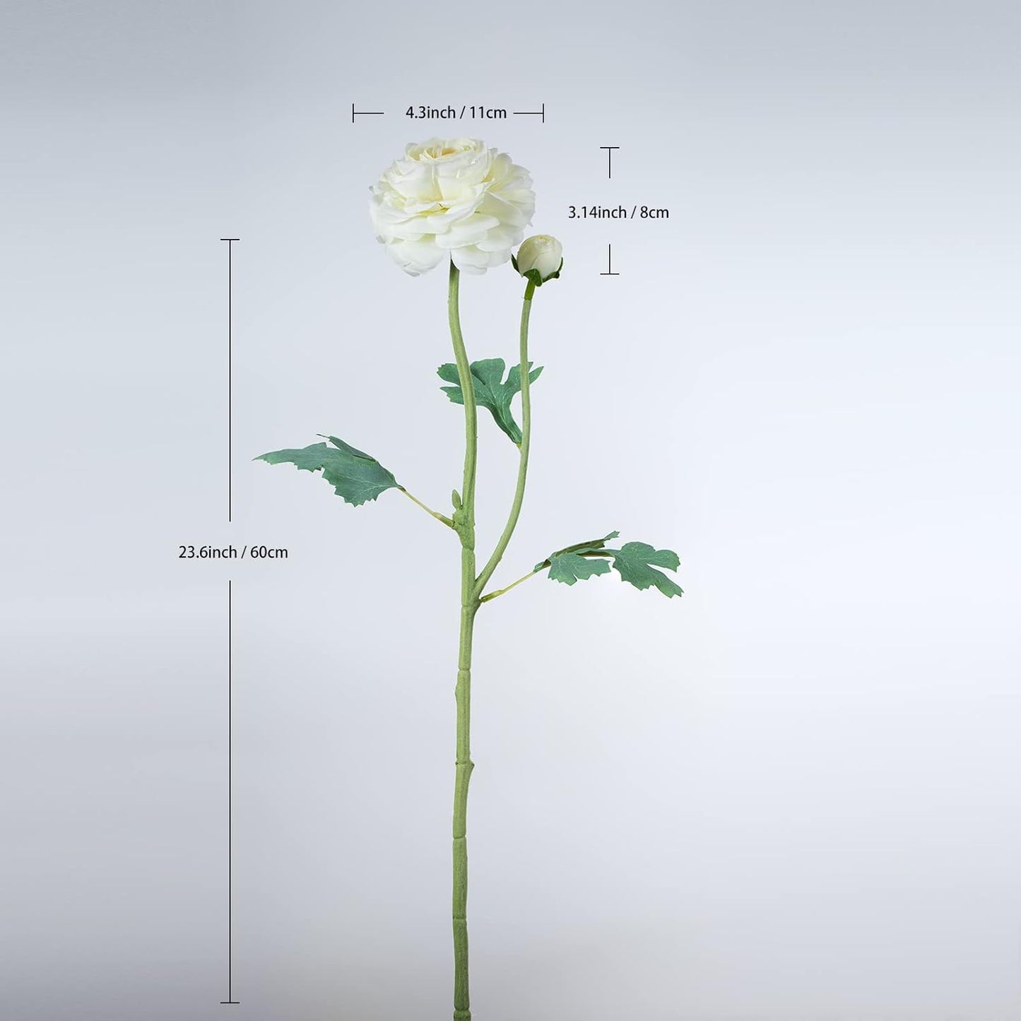 Artificial Ranunculus Long Stem Buttercup Silk Flowers 6pcs for Home Decor and Wedding Decorations(White 1)