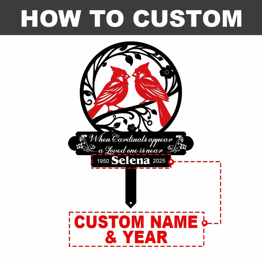 Personalized Cemetery Memorial Metal Stakes, Cardinals Memorial Grave Markers,Graden Decorations for Loss of Mother Father, Outdoor Sympathy Decor Gift