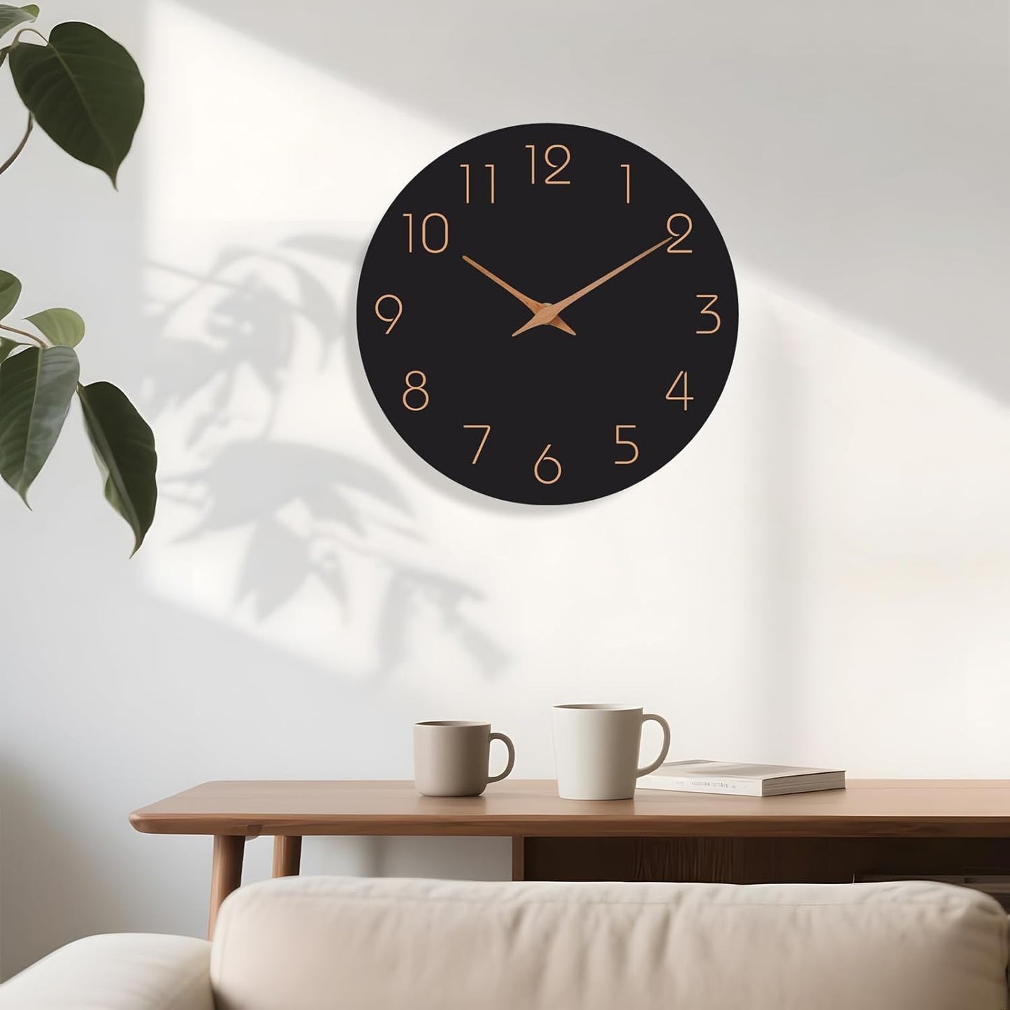 Mosewa 12 Inch Black Wall Clock Battery Operated Silent Non Ticking Modern Simple Minimalist Decorative for Kitchen Bedroom Home Office Bathroom Living Room