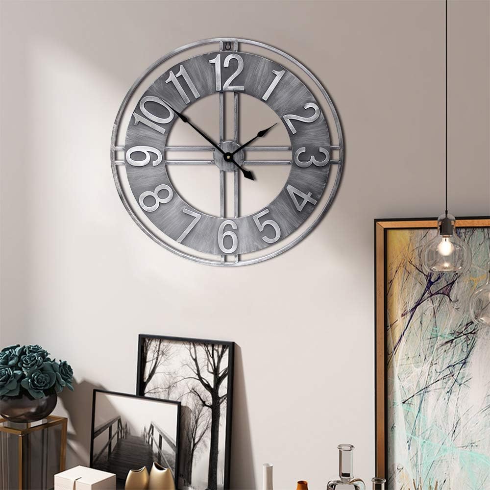 24 inch Large Wall Clock Decorative Metal Retro Oversized Clocks Decor for Home Farmhouse Living Room