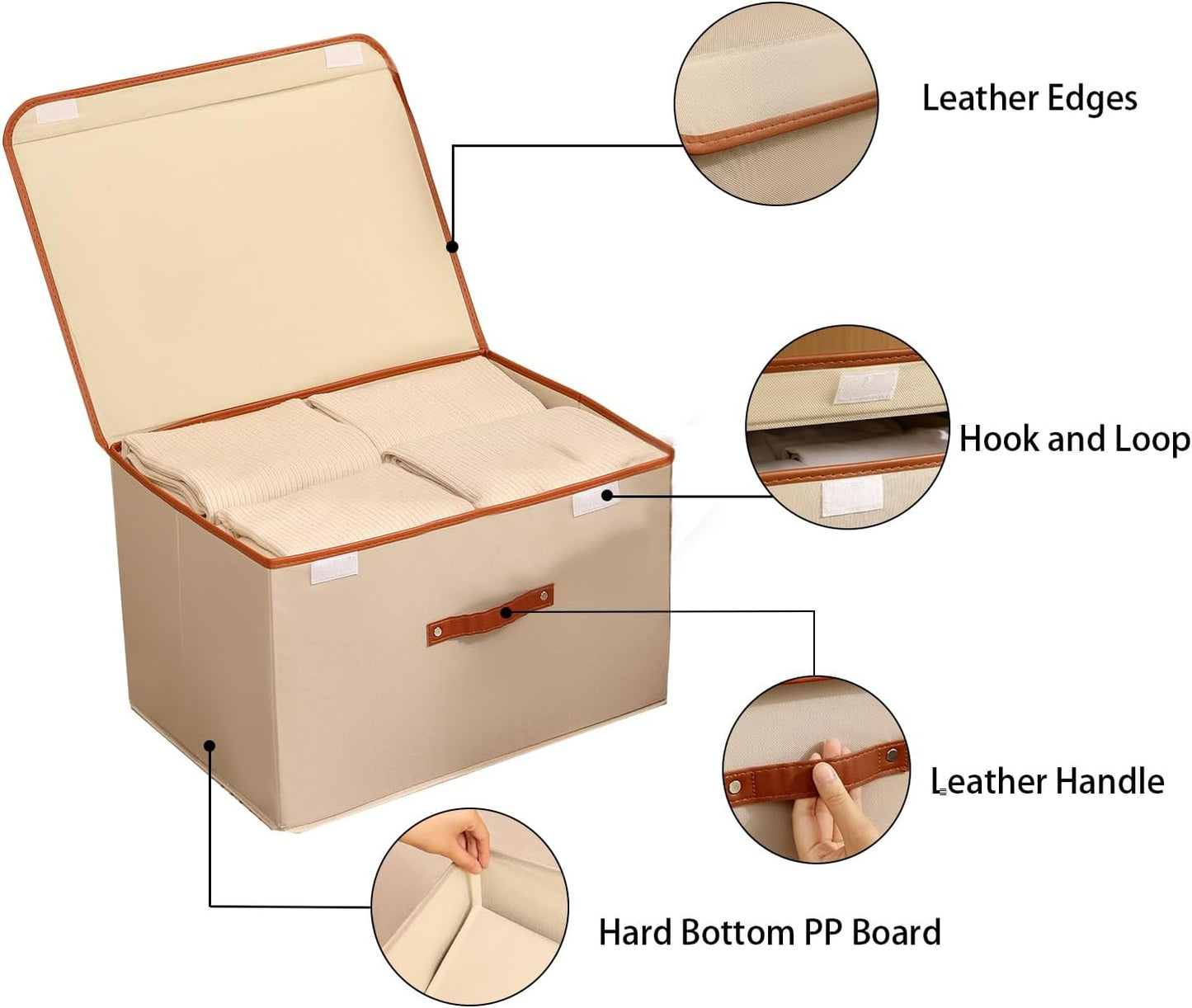 Tuza 4 Pack Large Fabric Storage Bins with Lids, Foldable Storage Boxes with Lids for Organizing, Decorative Storage Boxes with Handles for Home, Bedroom, Closet, Office(Khaki, Extra Large)