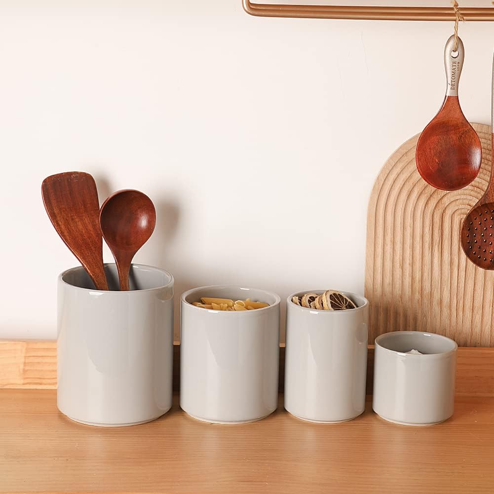 Sweejar Ceramic Kitchen Canister Sets, Porcelain Container for Countertop, Heavy Food Storage Jars with Airthight Seal Bamboo Lid, Servering for Sugar, Coffee Beans, Tea Leaves, Pack of 4(Gray)