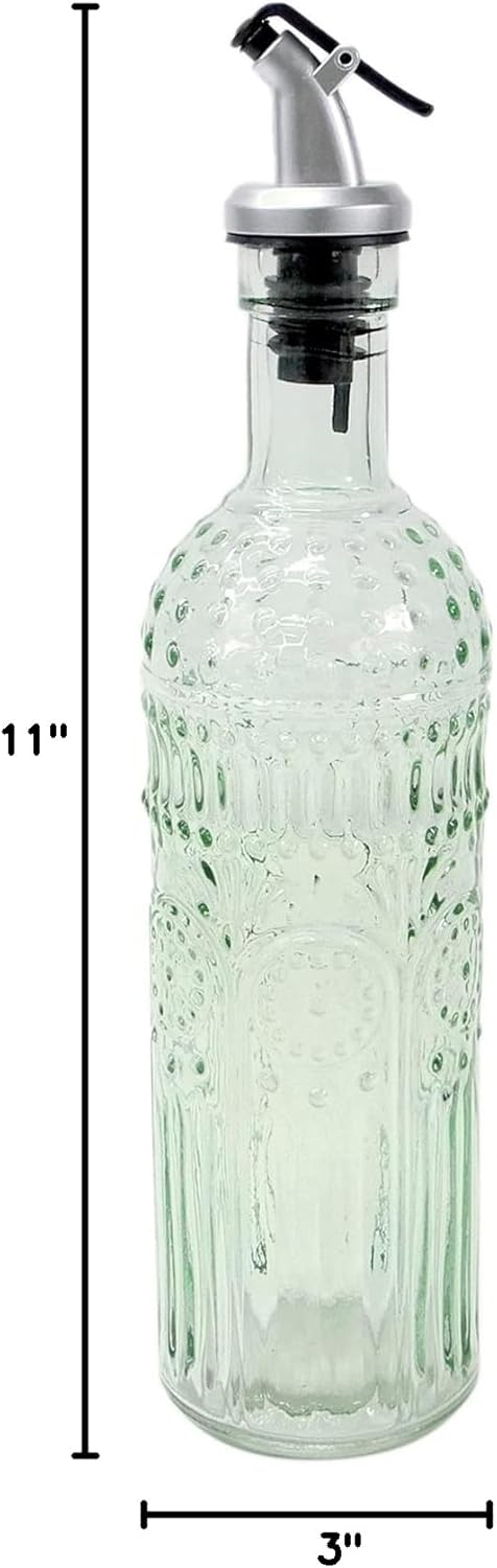 Grant Howard Etrusco Embossed Glass Oil and Vinegar Cruet with Pourer, 16 oz, Translucent