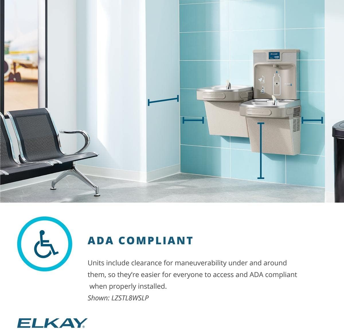 Elkay LZS8WS ezH2O Wall Mounted Drinking Fountain with Hands Free Bottle Filling Station and Water Cooler - Stainless Steel