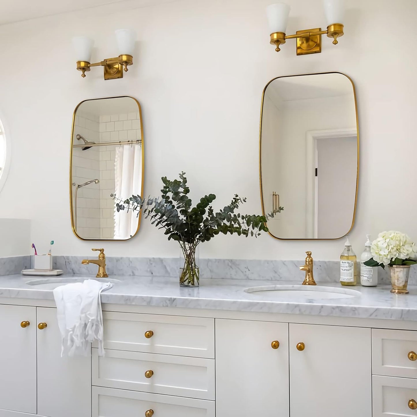 ANDY STAR Gold Bathroom Mirror, 20x30’’ Brushed Gold Vanity Mirror for Bathroom, Brushed Brass Oblong Stainless Steel Metal Frame Mirror for Over Sink