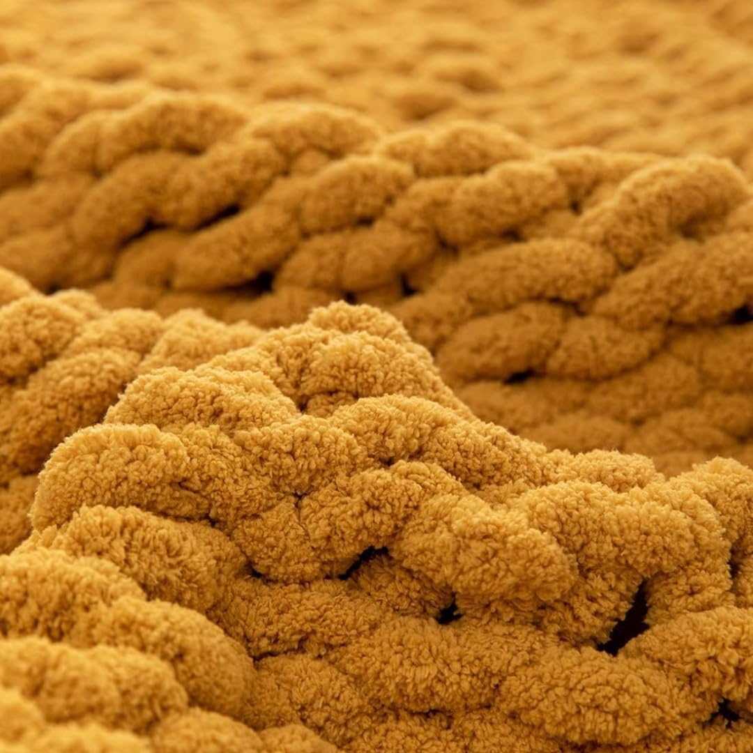 Chunky Knit Blanket Throw 40"*60", Hand Knitted Warm Chenille Throw Blanket, Home Decor Soft Thick Yarn Cable Knit Blanket,Soft Breathable Fleece Banket Christmas for Couch Bed Sofa Best Gift (Yellow)