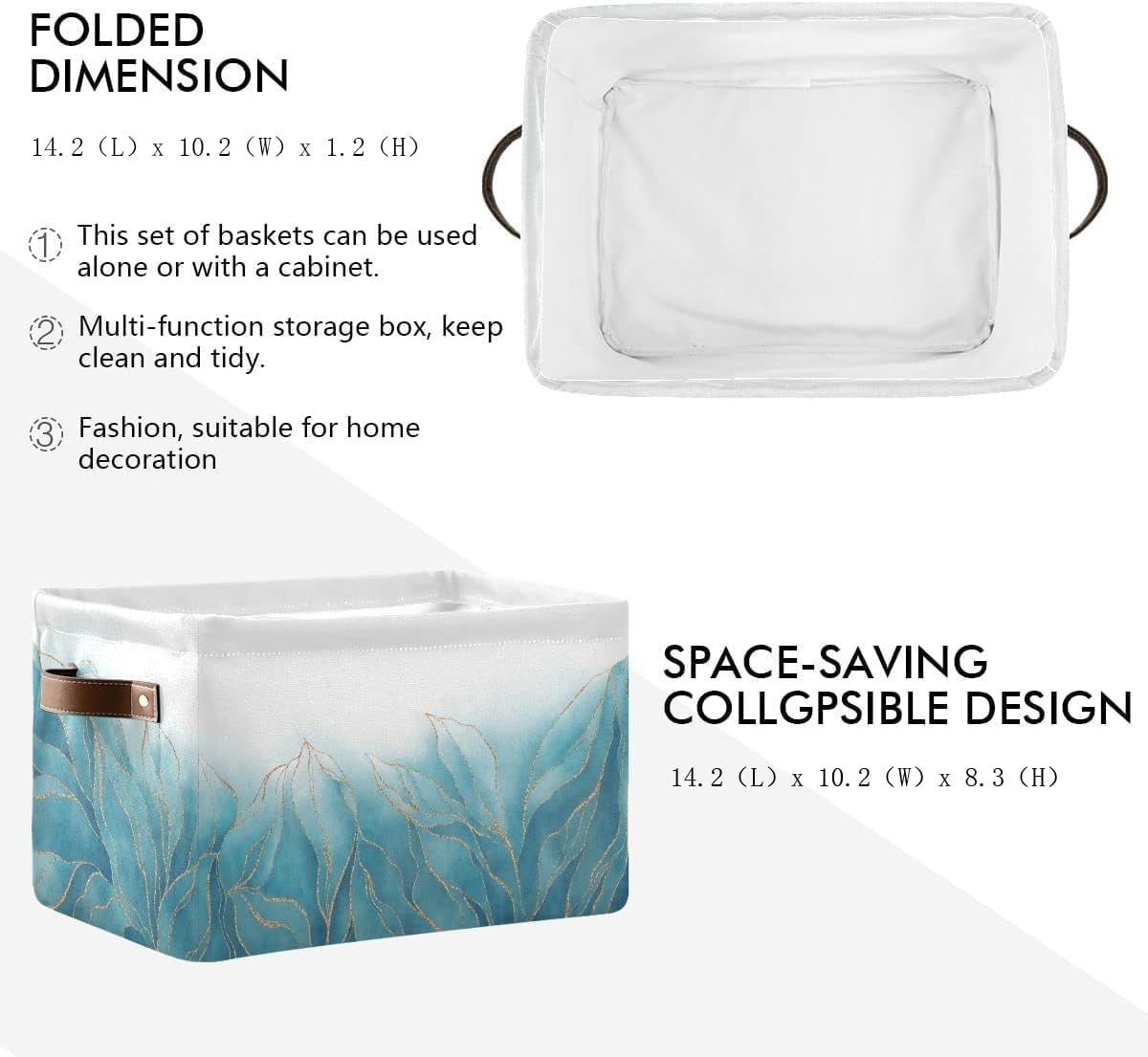 susiyo Foldable Storage Bins Storage Cubes Bin Baskets for Shelves with Handles Decorative Fabric Storage Baskets for Organizing Shelves Closet Nursery Home Toys 2 Pack,Luxury Blue Golden