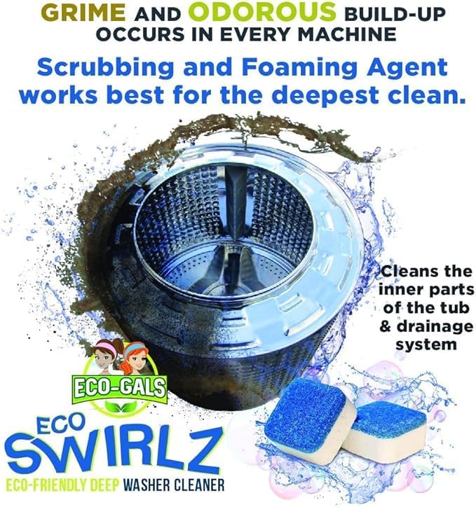 Washing Machine Cleaner and Deodorizing Tablets For Front & Top Load Washers Including H.E. to Remove Odor causing build-up, Pet Hair, & debris from drum, pipes, and filter.