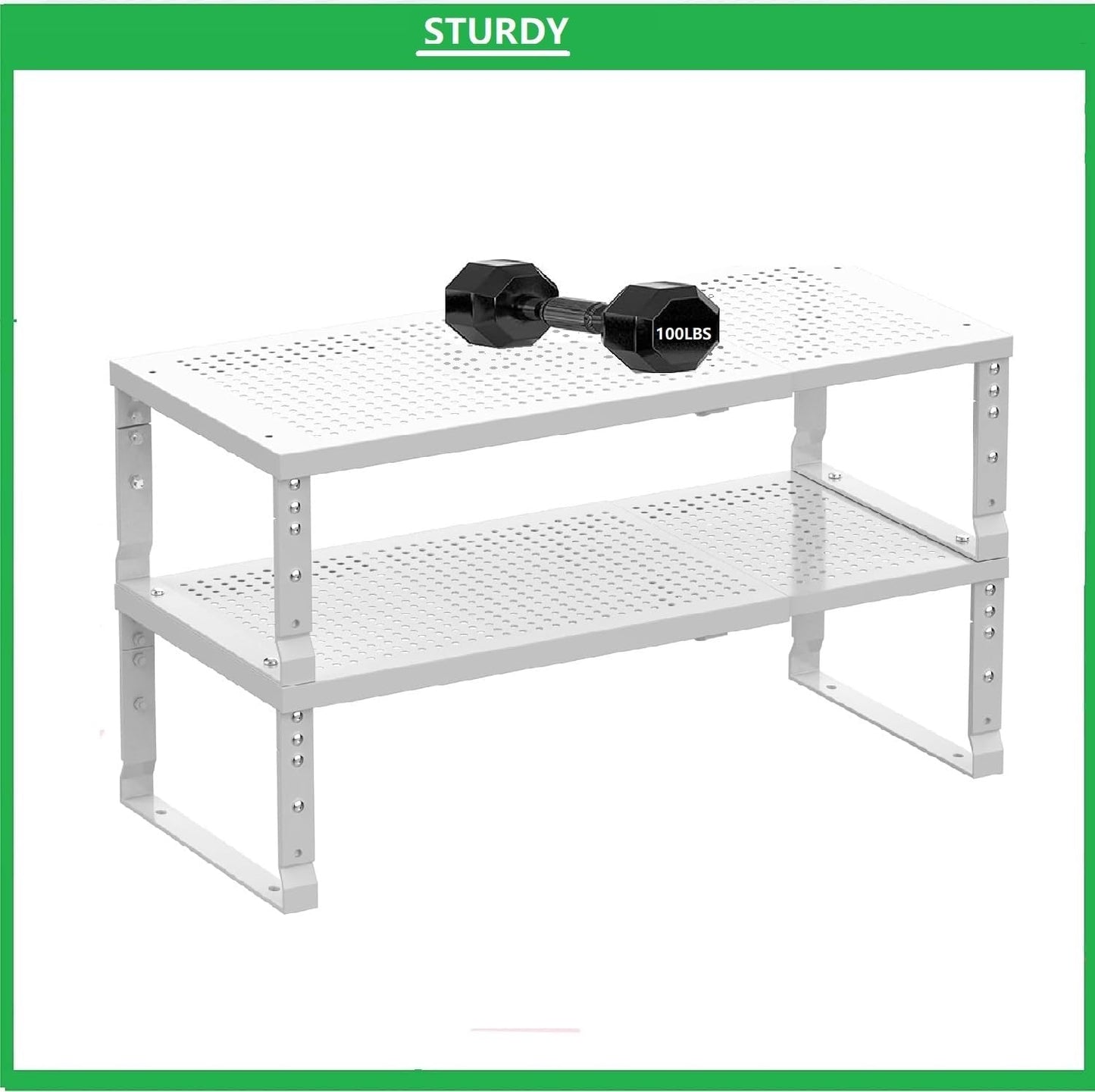 Metal Stackable Expandable Storage Shelf - Multi-Functional Home Storage Shelf, Suitable for Kitchen, Cabinet,Bathroom, Office, Garage, etc.(1PACK/White/Large