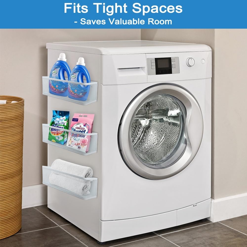 Picowe Magnetic Laundry Organizer, Large Magnet Basket for Laundry Room,16.5lb Capacity Magnetic Shelf for Washer /Dryer, Fridge & Small Spaces ( L, White)