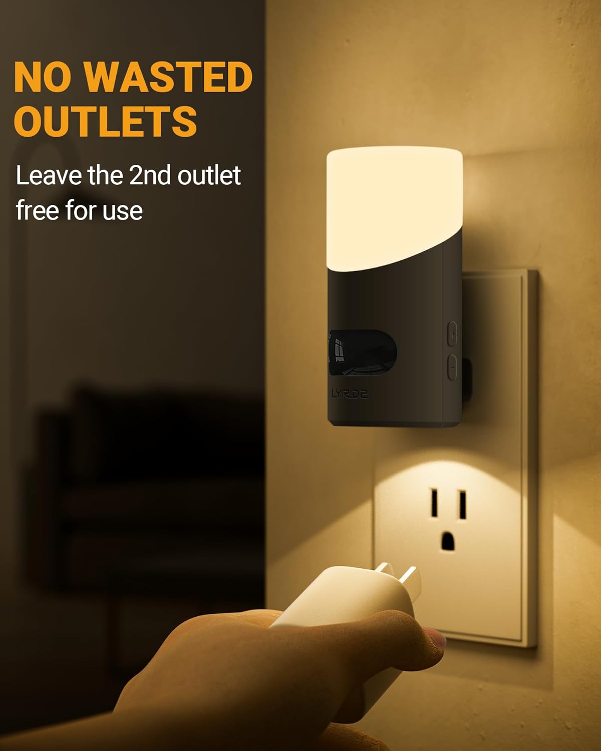 Lyridz LED Night Lights Plug into Wall with Motion Sensor, 1-150LM Dimmable Plug-in Nightlight Indoor for Bedroom, Bathroom, Hallway, Stairs, Pet House, Toilet, 2 Pack