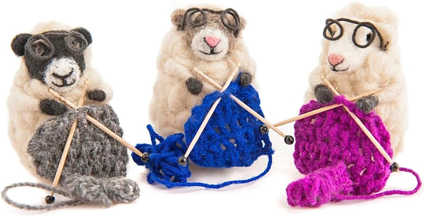 | Hand-Felted Knitting Nora Sheep | Organic Wool Home Decor | Fair Trade Plush Animal Ornament | Gift for Any Occasion | Perfect for New Spaces & Home Accessories
