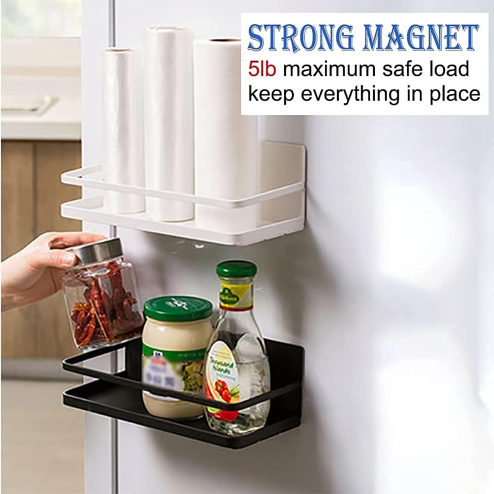 Magnetic Spice Rack Refrigerator Side Magnetic Spice Rack Kitchen Magnetic Shelf Magnetic Fridge Shelf Perfect Space Saver for Kitchen/Apartment 2 Pack (Black)