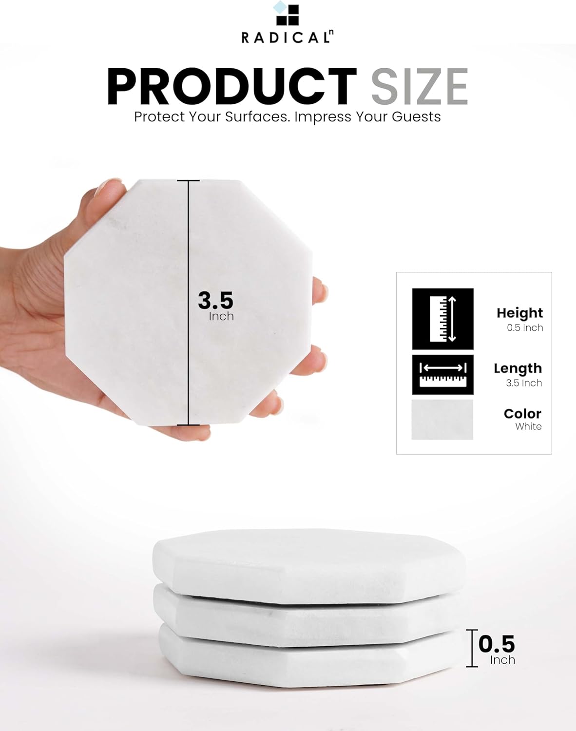 Radicaln Marble Coasters Star 3.5" Inches White Handmade Marble Drink Coasters for Home and Kitchen, Drink Coaster Set of 6, Ideal Coaster for Drink