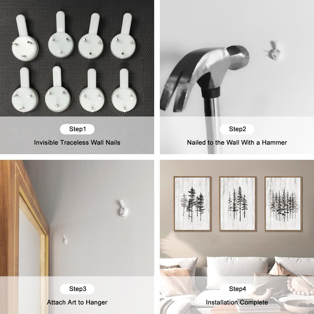 HPINUB Woodcut Style Pine Tree Framed Canvas Wall Art Set, Minimalist Modern Black and White Forest Wall Decor, Rustic Minimalist Canvas Painting for Living Room,Bedroom,Office Decor-16 x24 x3