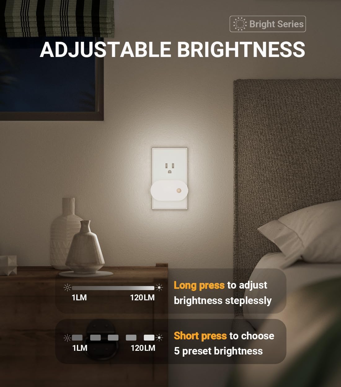Lyridz Plug in Night Light with Motion Sensor, Smart Cool White LED Nightlights with 1-120LM Stepless Adjustable Brightness for Bathroom, Bedroom, Kitchen, Stairs, Hallway, 6 Pack