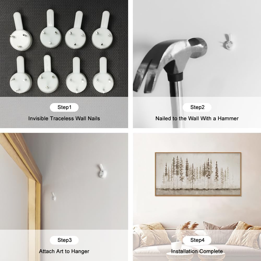 HPINUB Misty Forest Framed Canvas Wall Art Set, Foggy Pine Tree Wall Decor, Pastel Nature Landscape Wall Painting, Evergreen Coniferous Plant Art Print for Living Room, Bedroom, Office - 20"x40"