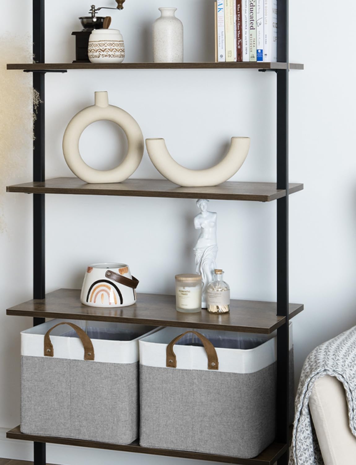 StorageWorks Storage Bins, Fabric Storage Bins for Shelves, Large Storage Baskets with Metal Frame, Closet Baskets and Bins with Handles, Gray and White, 2-Pack