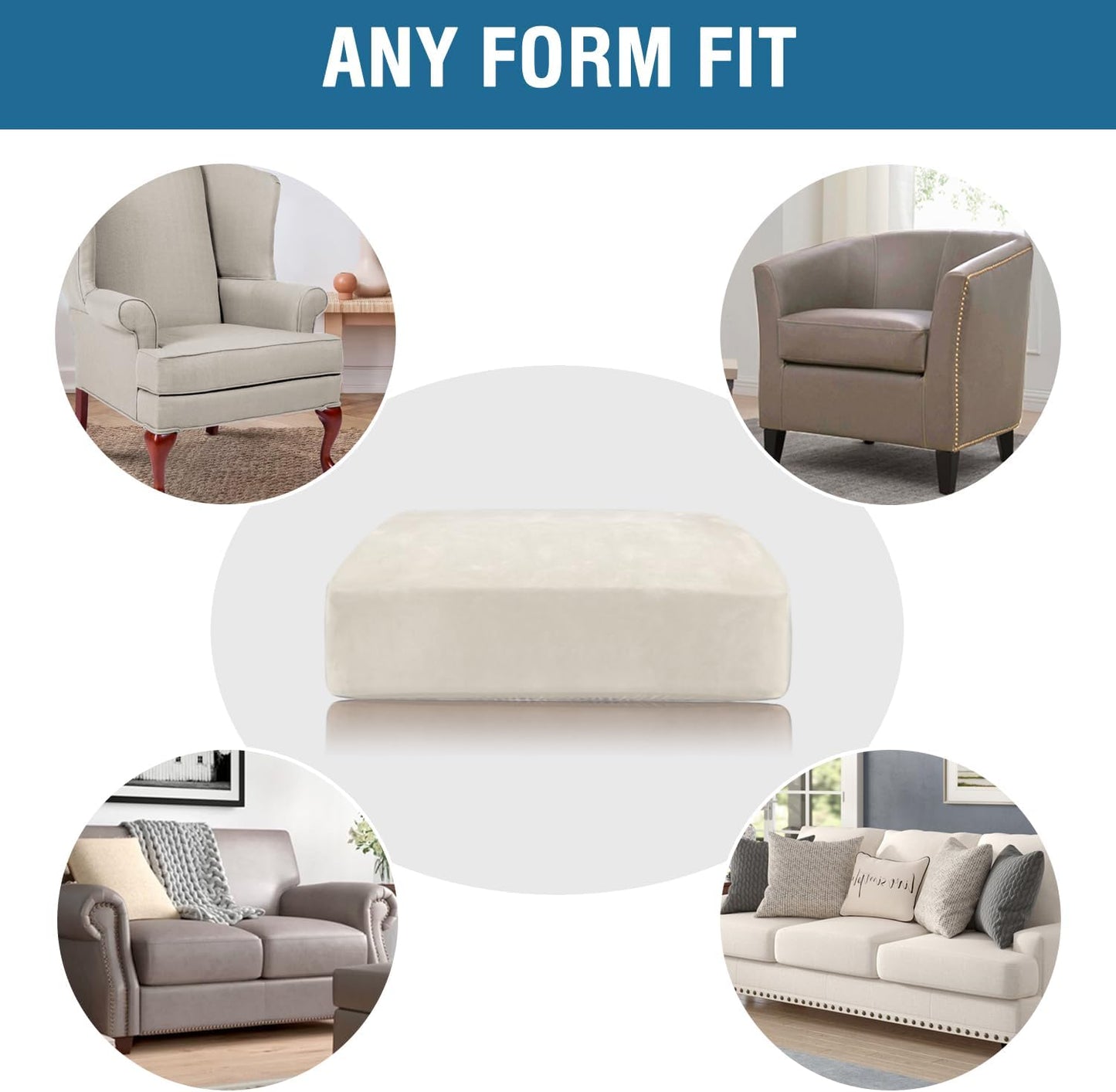 H.VERSAILTEX Velvet Stretch Couch Cushion Cover Plush Cushion Slipcover for Chair Loveseat Sofa Cushion Furniture Protector Seat Cushion Sofa Cover (3 Piece Sofa Cushion Covers, Porcelain)