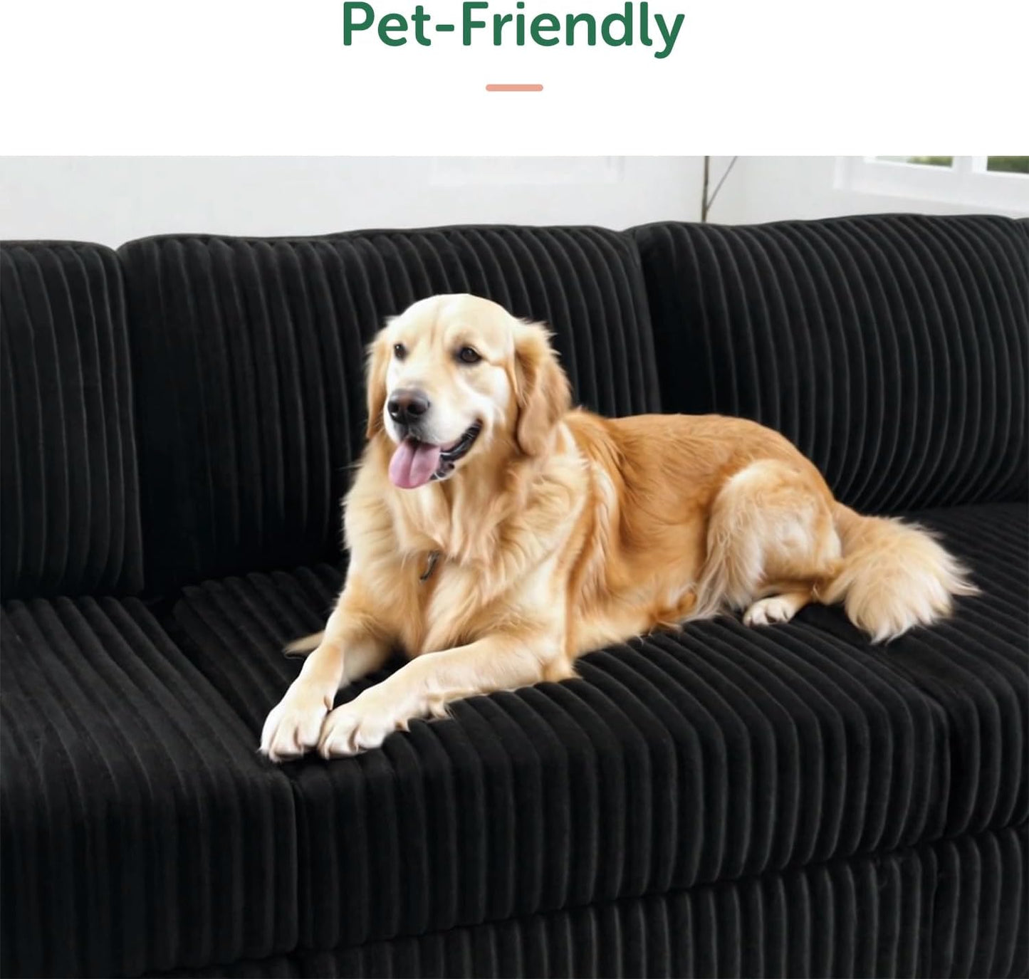 HONBAY Plush Corduroy Sectional Couch with 6 Seaters U-Shaped Modular Sectional Sofa with Storage Sectional Couches for Living Room, Black