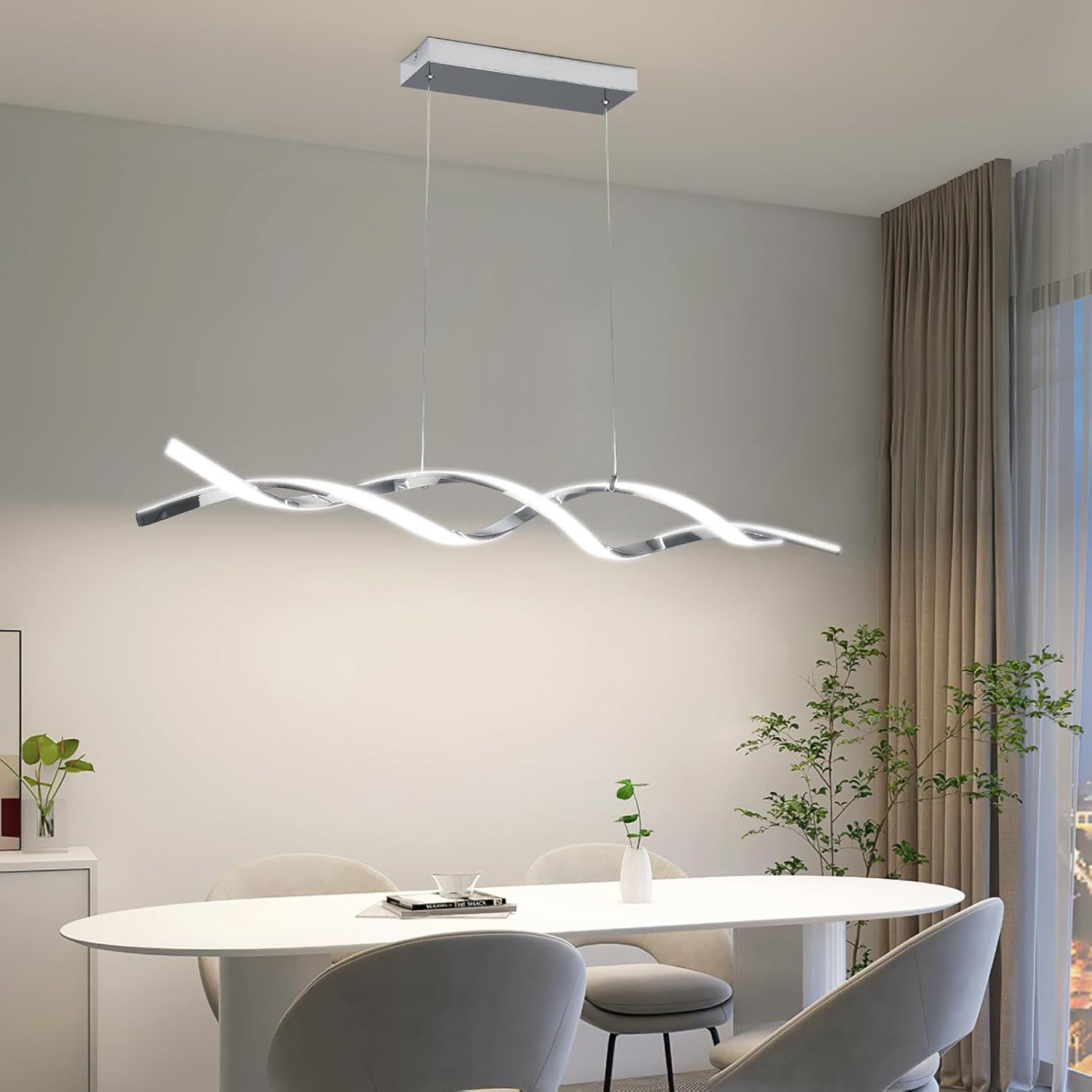 Modern Ceiling Chandelier Light, Acrylic Anti Flicker Pendant Lamp with Remote Control Dimmable 3 Color Mode & Brightness (Warm Cool Neutral Light) for Kitchen Bar