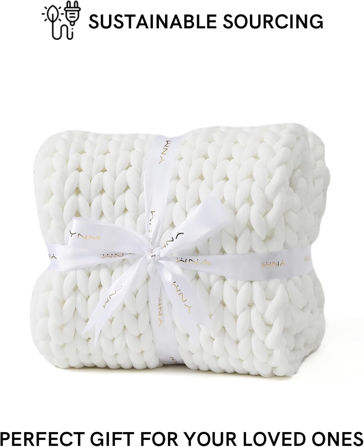 YnM Chunky Throw Blanket, Medium-Weight, Hand Knitted, Skin Friendly, Ventilated and Breathable, Machine Washable, Home Décor Piece for Couch, Sofa and Bed (White, 40x50 Inch)