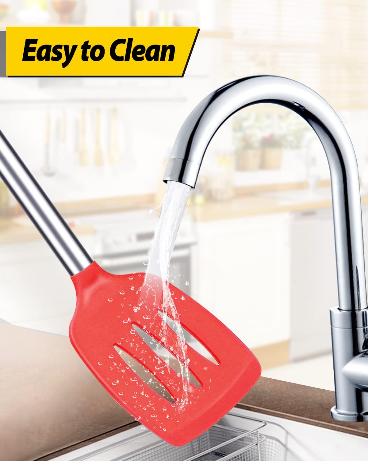 Pack of 2 Silicone Solid Turner, Non Stick Slotted Kitchen Spatulas, High Heat Resistant BPA Free Cooking Utensils, Ideal Cookware for Fish, Eggs, Pancakes(Red)