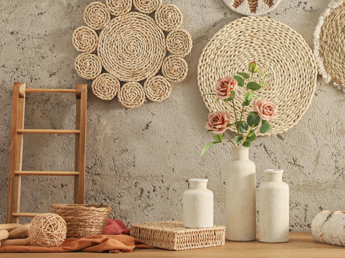 Ceramic Vases Set of 3, Whitewashed Neutral Flower Vases Home Decor, Pottery Rustic Farmhouse Decorative Vases Modern Decor for Table Mantel Entryway Bookshelf Living Room Kitchen Bedroom