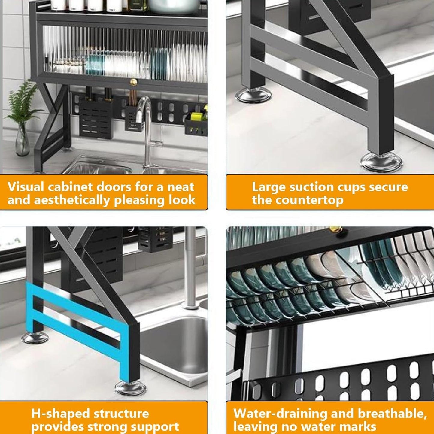 Kitchen sink rack dishwashing sink countertop dustproof cupboard storage multifunctional tableware storage drain rack double layer,KeepKitchen Sink Shlef Organized Space-Saving(White,65cm/25.6in)
