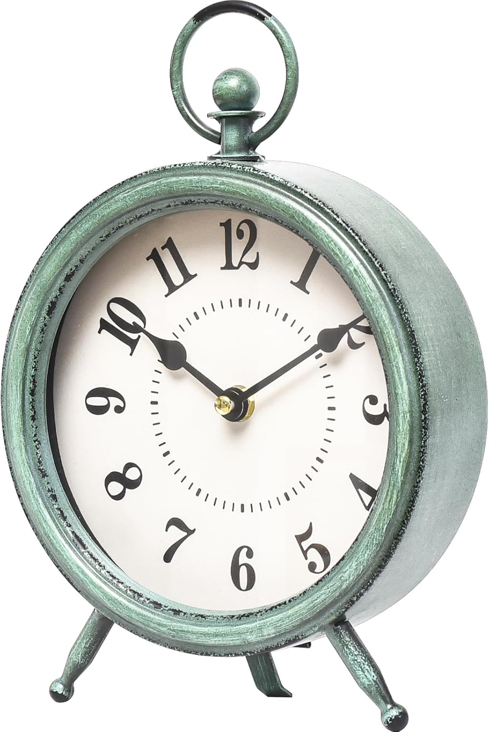 Vintage Rustic Green Table Clock on Stand, Decorative Desk and Shelf Clock,Decorative Battery Operated Table Top Clock for Living Room,Silent Non-Ticking