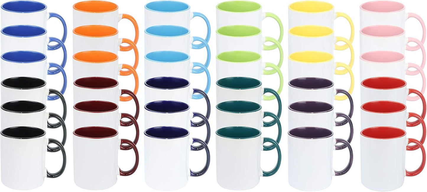 11oz White Ceramic Sublimation Coffee Mug in White Gift Box, 12 Mixed Colors, Case of 36