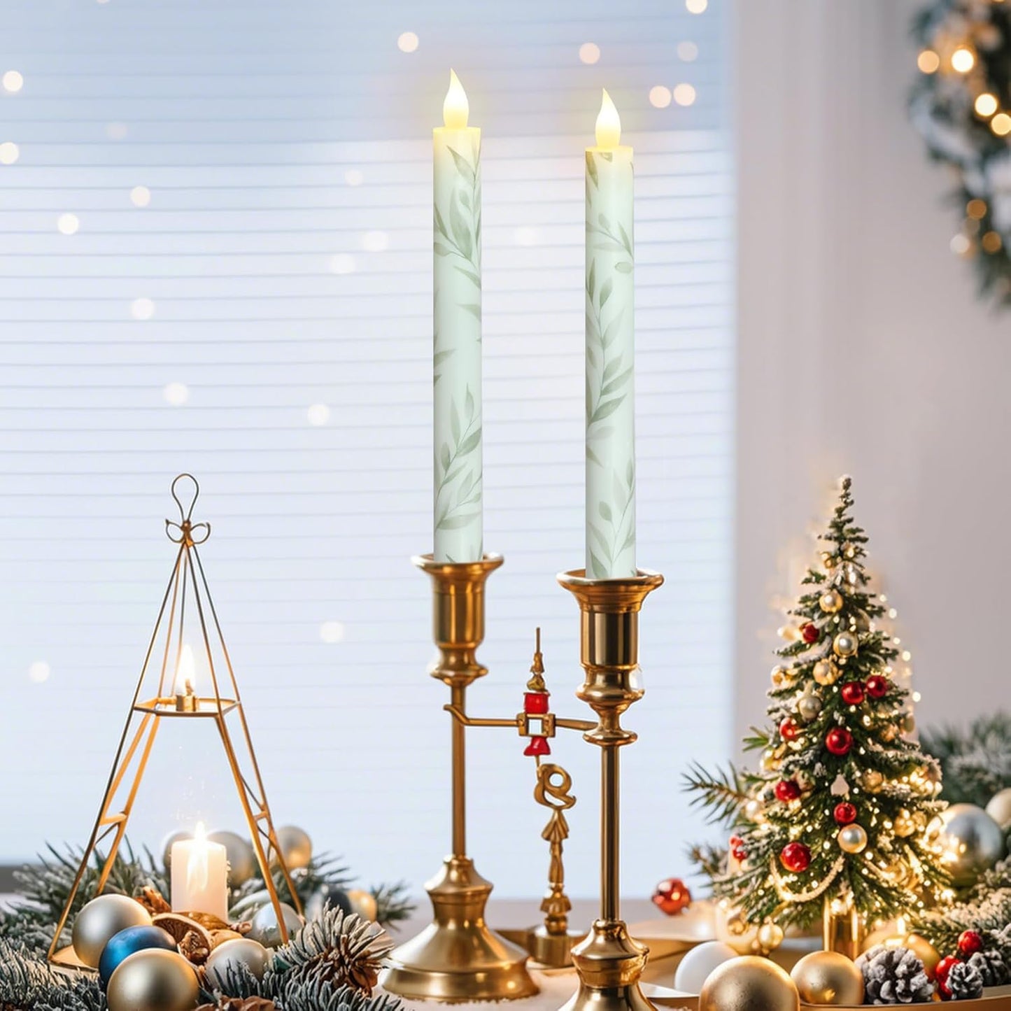 Willow Leaf Flameless Taper Candles with Remote & Timer Real Wax LED Taper Candles Flickering Candlesticks Battery Operated Candle for Home Wedding Party Summer Fall Christmas Decor 2 Pack 9.6"