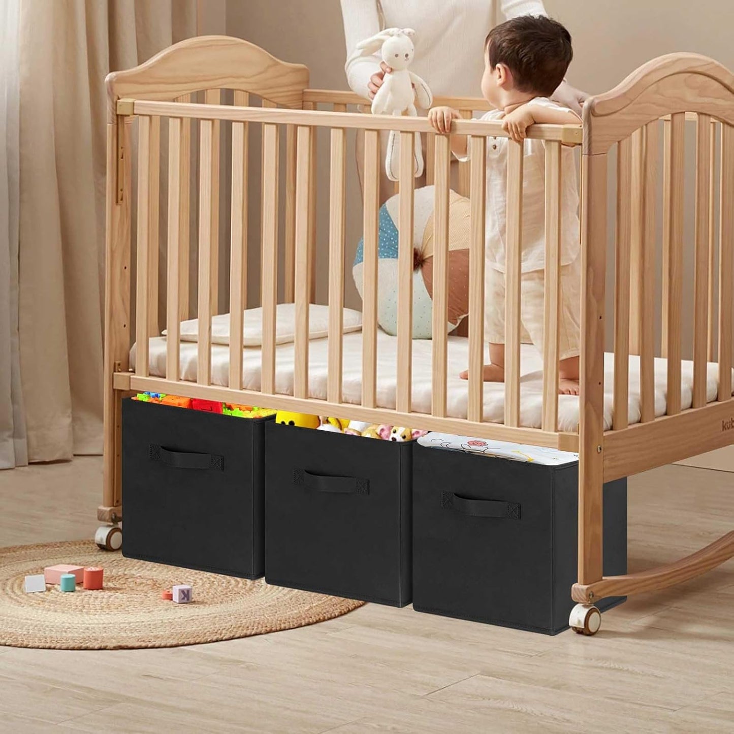 GhvyenntteS Storage Cubes 12 Pack, 11 Inch Cube Storage Bins with Dual Handles, Collapsible Heavy Duty Fabric Bins for Shelves Closet, Baskets for Organizing Clothes Bedding Toys Books (Black)