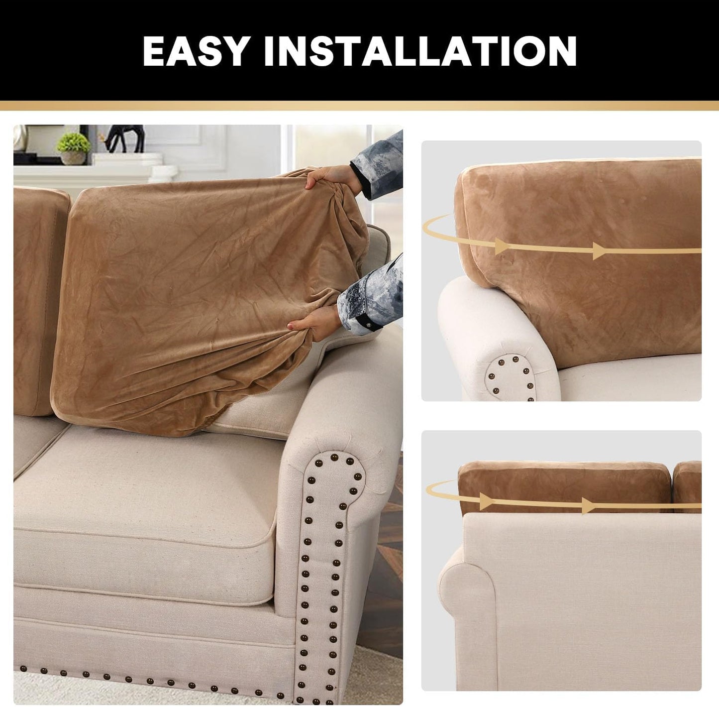 PrinceDeco Velvet Cushion Covers for Sectional Couch, Camel