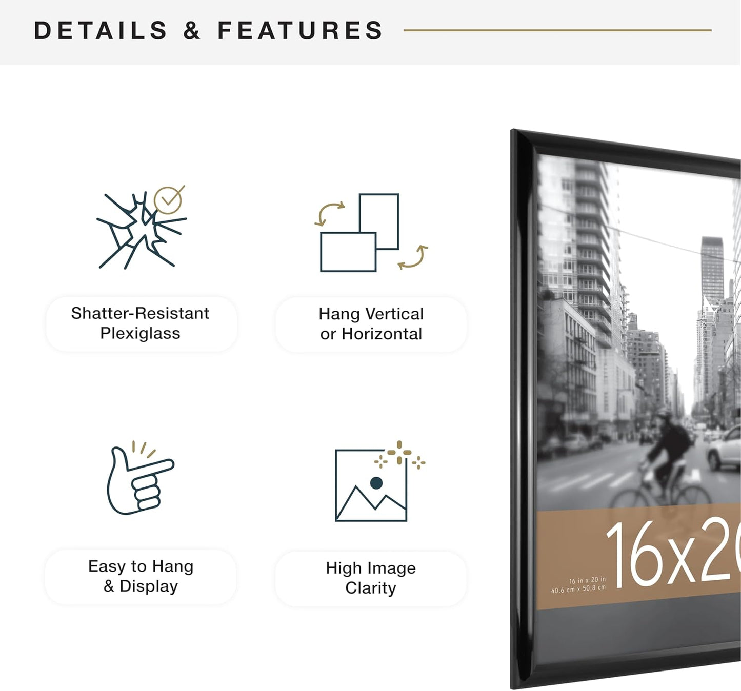 MCS Trendsetter 16x20 Poster Frame Black High-Gloss, Vertical & Horizontal Wall Hanging Large Picture Frame for Photos, Posters & Art Prints (2-Pack)