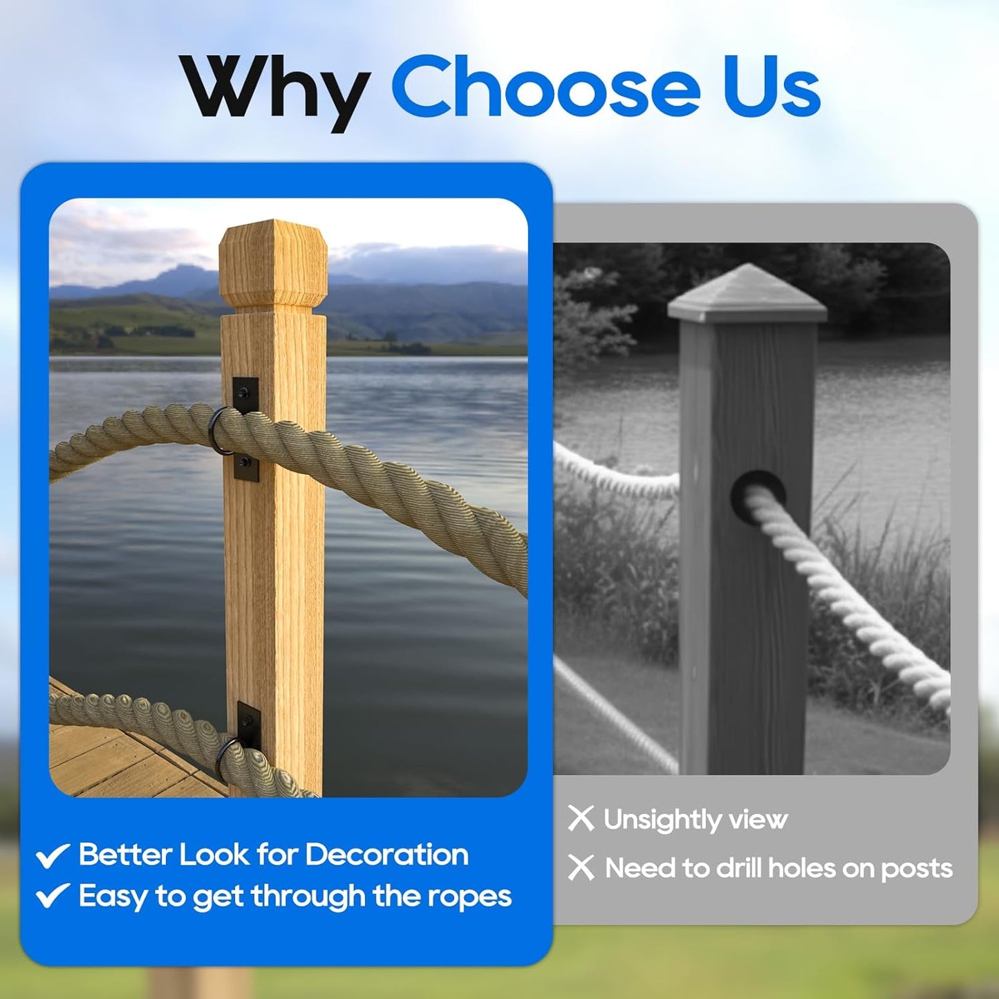 10Pack 2inch Rope Support Holder Drop Ring Brackets Stainless Steel Decorative for Hemp Rope Fencing Stair Deck Railing Ceiling Hook