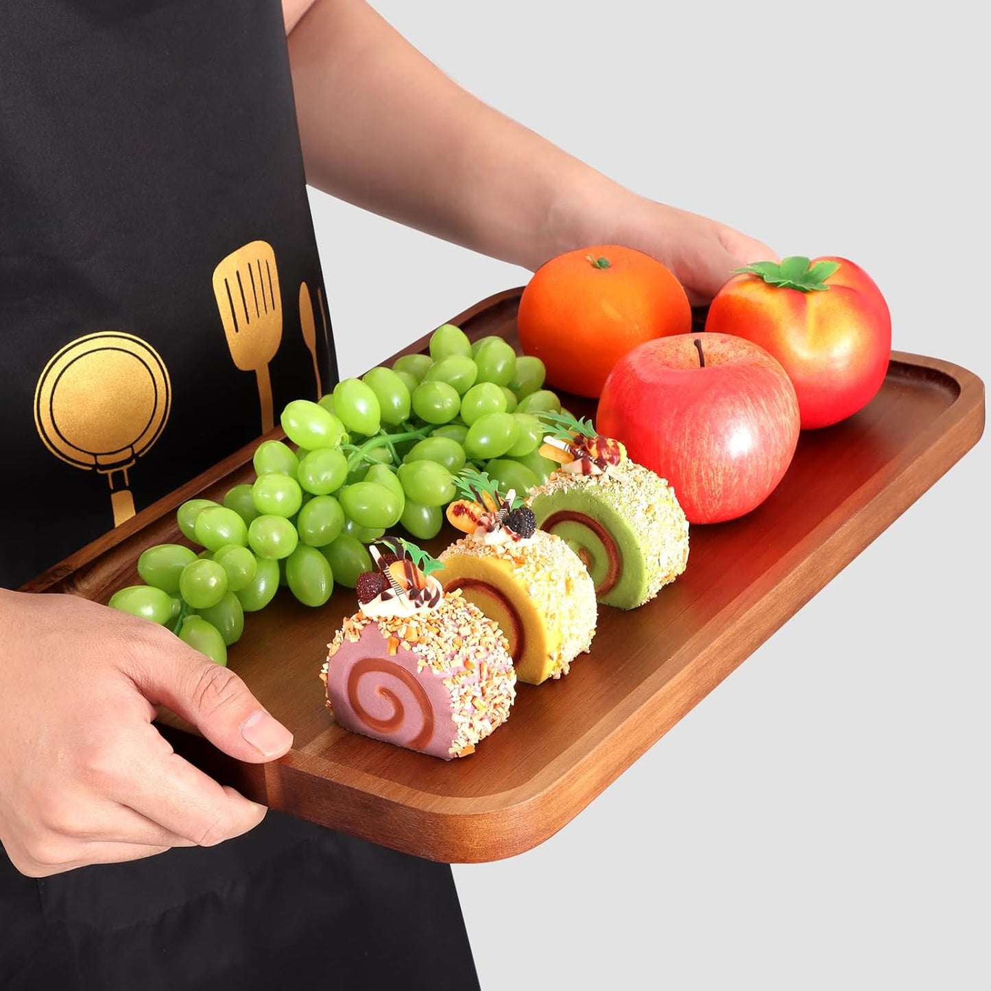 Large Wooden Serving Trays Long Party Charcuterie Boards Acacia Wood Platters Serving Cheese Board Rectangular Appetizer Snack Plates Rectangle Kitchen Dinner Platter for Food Dish Cake Dessert Tray