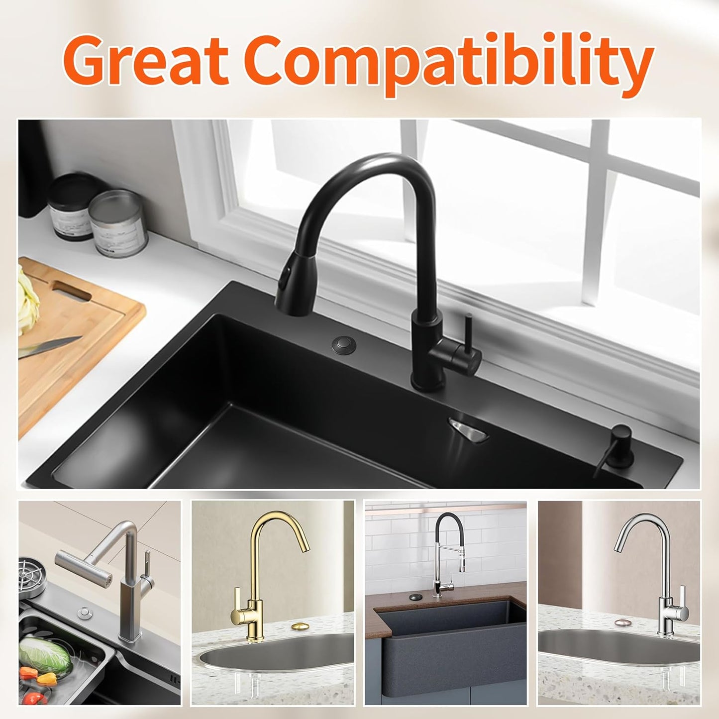 Joinfworld Garbage Disposal Air Switch Kit Waterproof Garbage Disposal Button Kit with Long Garbage Disposal Switch Matte Black - UL Listed