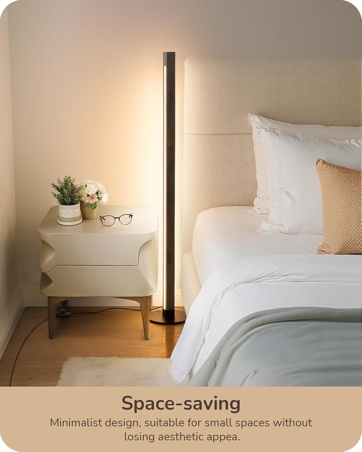 EDISHINE Floor Lamps for Living Room, Upgraded Dual-Sided Lighting, Wooden Corner Floor Lamp, LED Corner Lamp with Remote/Foot Control, 7CCT & Dimmable Standing Lamp for Bedroom, Office, Dark Walnut