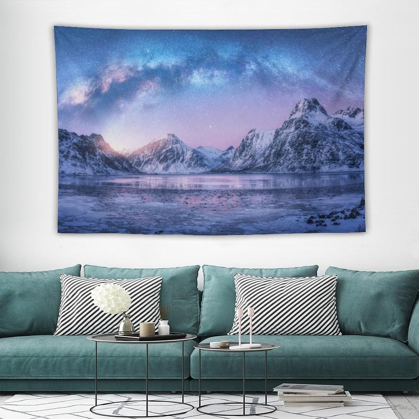 HZOHNAGO Mountain Tapestry Aurora Snow Mountain Sunset Pattern Printed Wall Tapestry Wall Hanging for Bedroom Living Room Dorm 90" W x 60" H