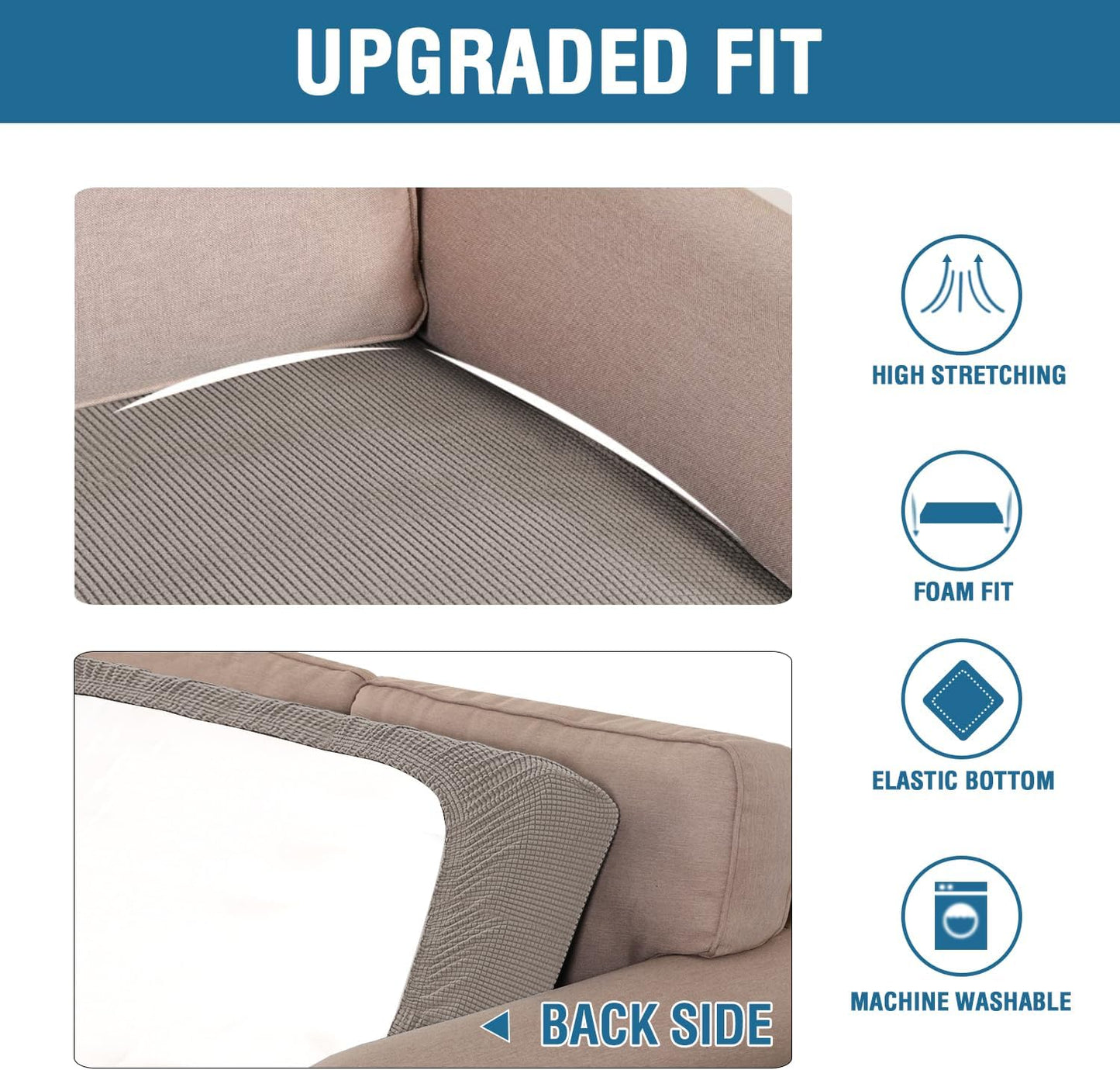 H.VERSAILTEX Super Stretch Individual Seat Cushion Covers Sofa Covers Couch Cushion Covers Slipcover Sets Thick Jacquard Textured Twill Fabric (1 Piece Loveseat Cushion Cover, Taupe)