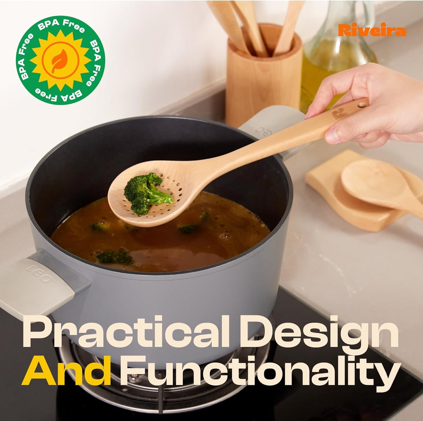 Riveira Maple Wooden Spoons for Cooking Set of 9 – Natural Maple Wooden Cooking Utensils, Wooden Spatula, Wooden Spoon - Premium Quality Wooden Utensil Set for Non-Toxic Cooking