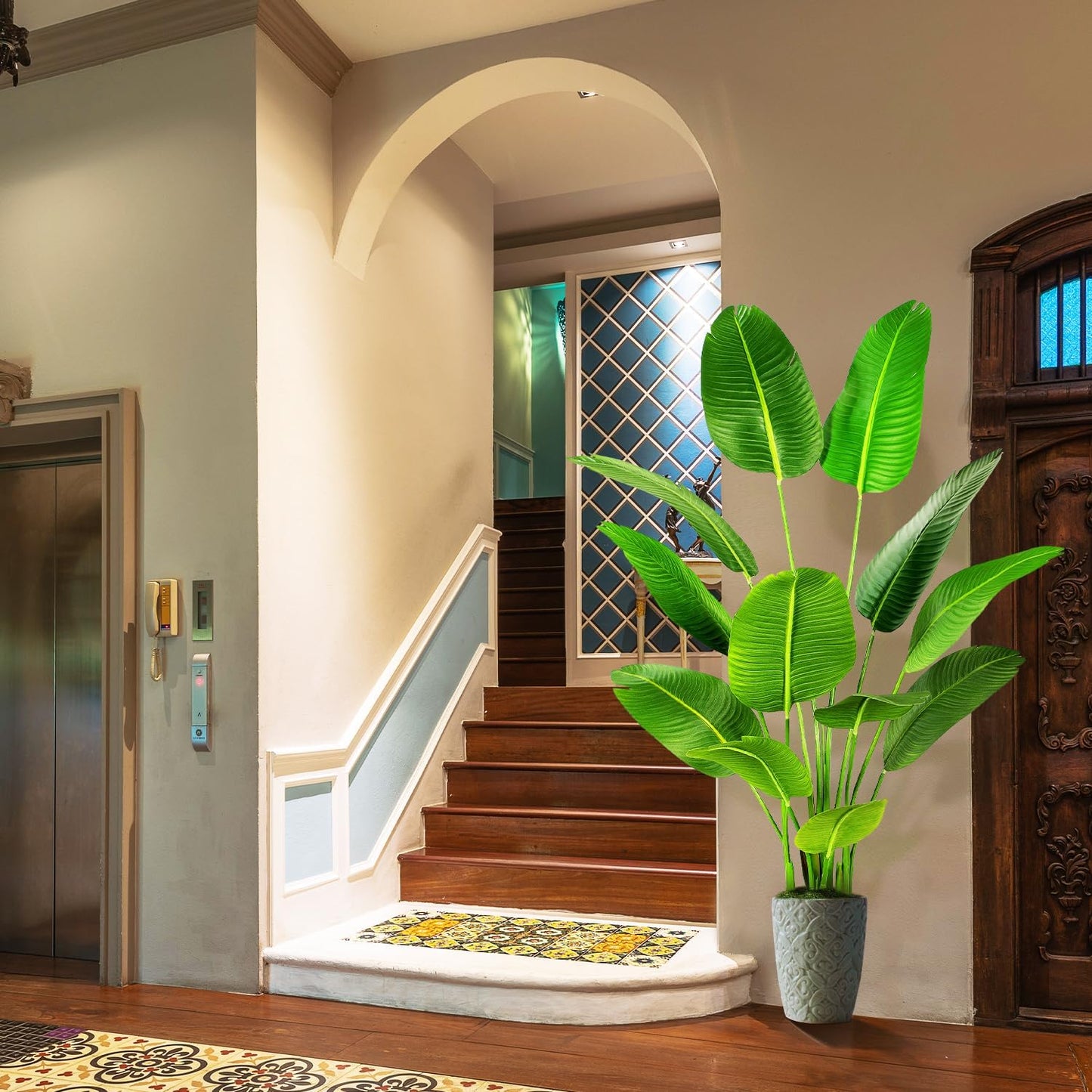 5.5ft Artificial Silk Bird of Paradise Palm Tree (65in) with 12 Trunks Faux Tree and Plastic Nursery Pot, Fake Plant for Office House Farmhouse Living Room Home Decor (Indoor/Outdoor)