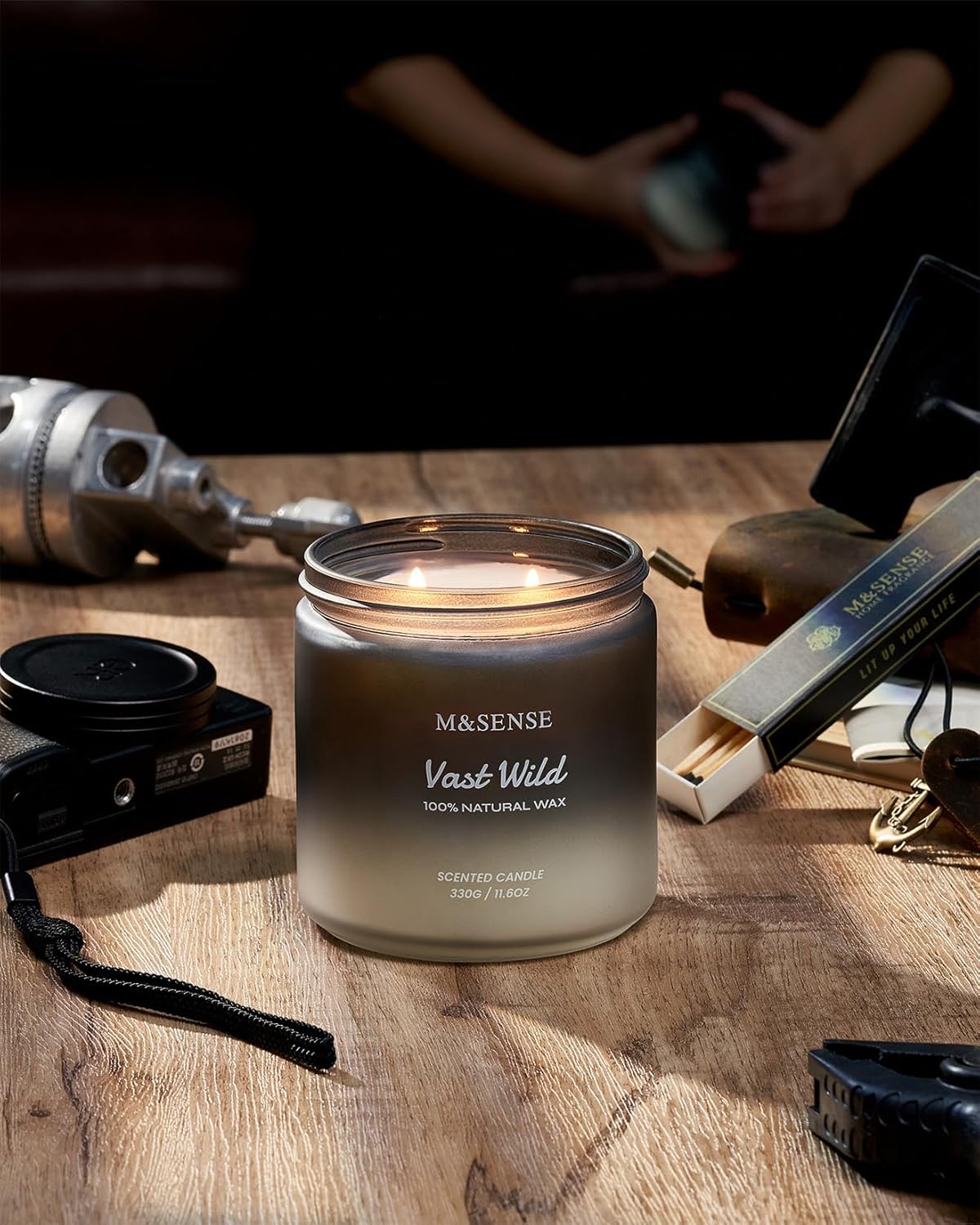 M&SENSE Sage Citrus Scented Candles for Men, 2 Wick 11.6oz Slow Burn 70 Hours Large Natural Soy Wax Clean Candle, Black Candle Luxury Manly Candles Home Fragrance Holiday Candle for Him