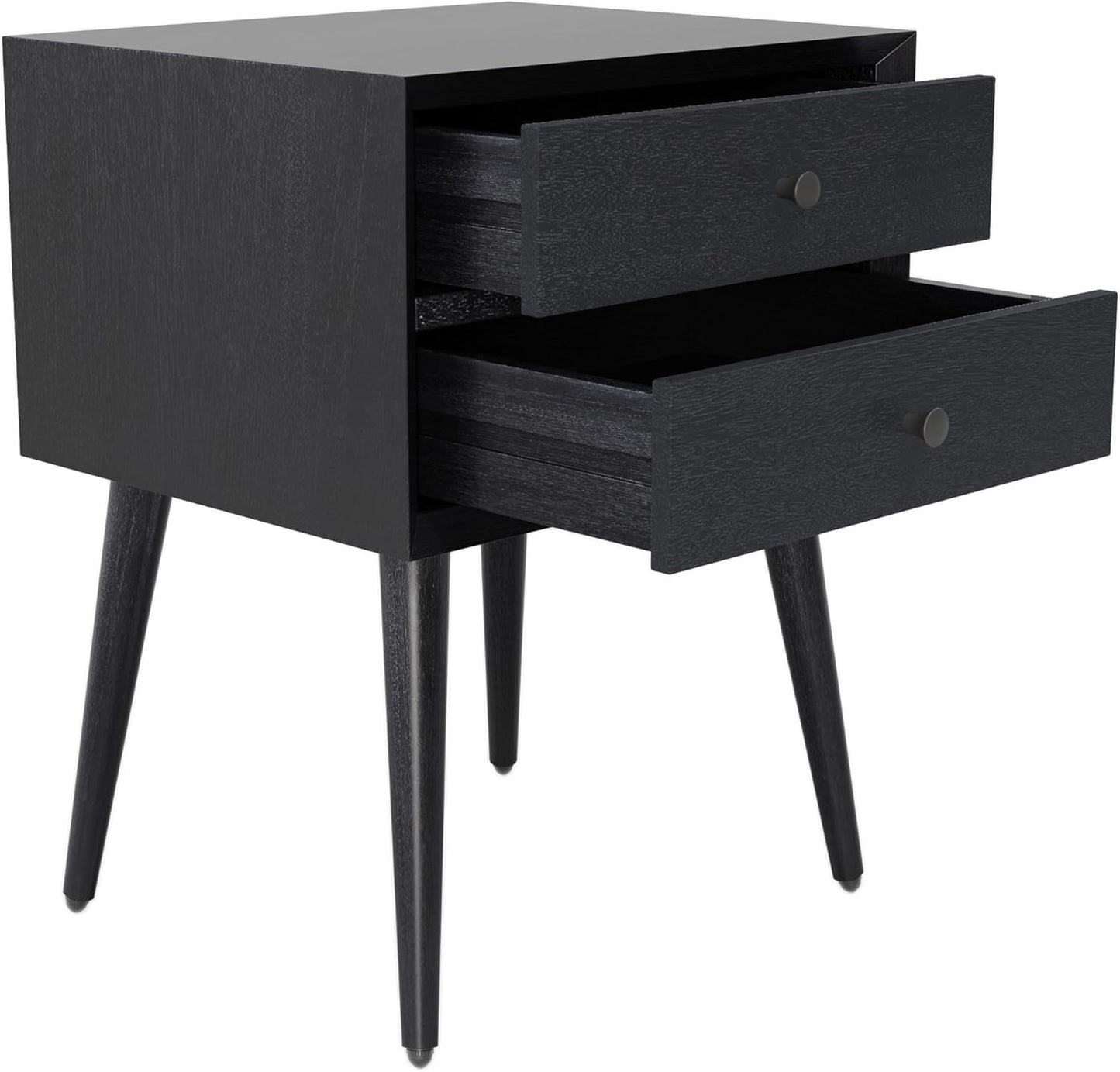 Christopher Knight Home Accent Bedside End Table, Acacia Wood Nightstand Side Table, Storage with 2 Drawers, Mid-Century Nightstand with Solid Wood Leg for Bedroom Dorm and Small Space, Black