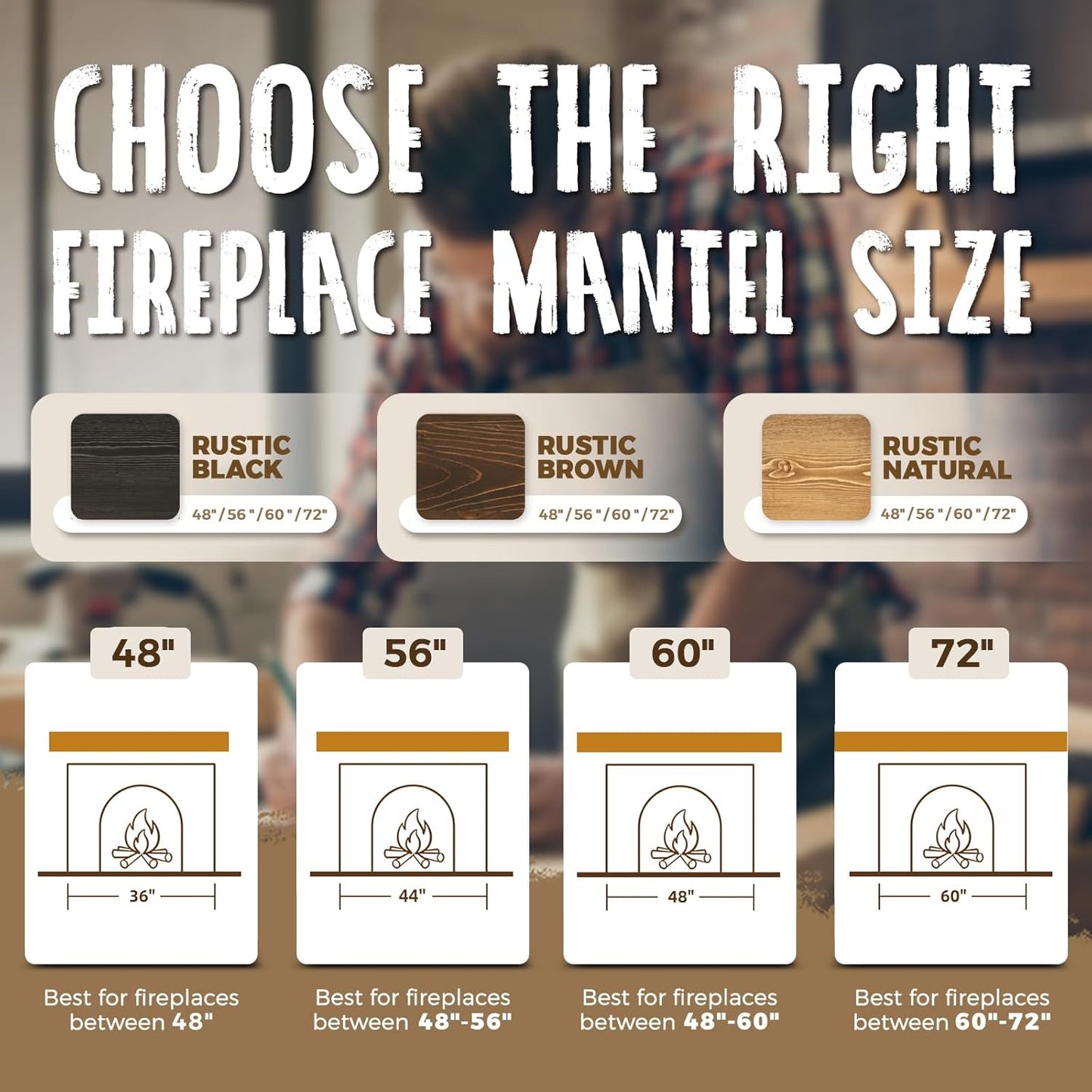 56x8x3 Fireplace Mantel - Handcrafted Hollow Rustic Solid Wood Wall Mounted Floating Shelf with Invisible Heavy Duty Wood Bracket (Weathered Black)