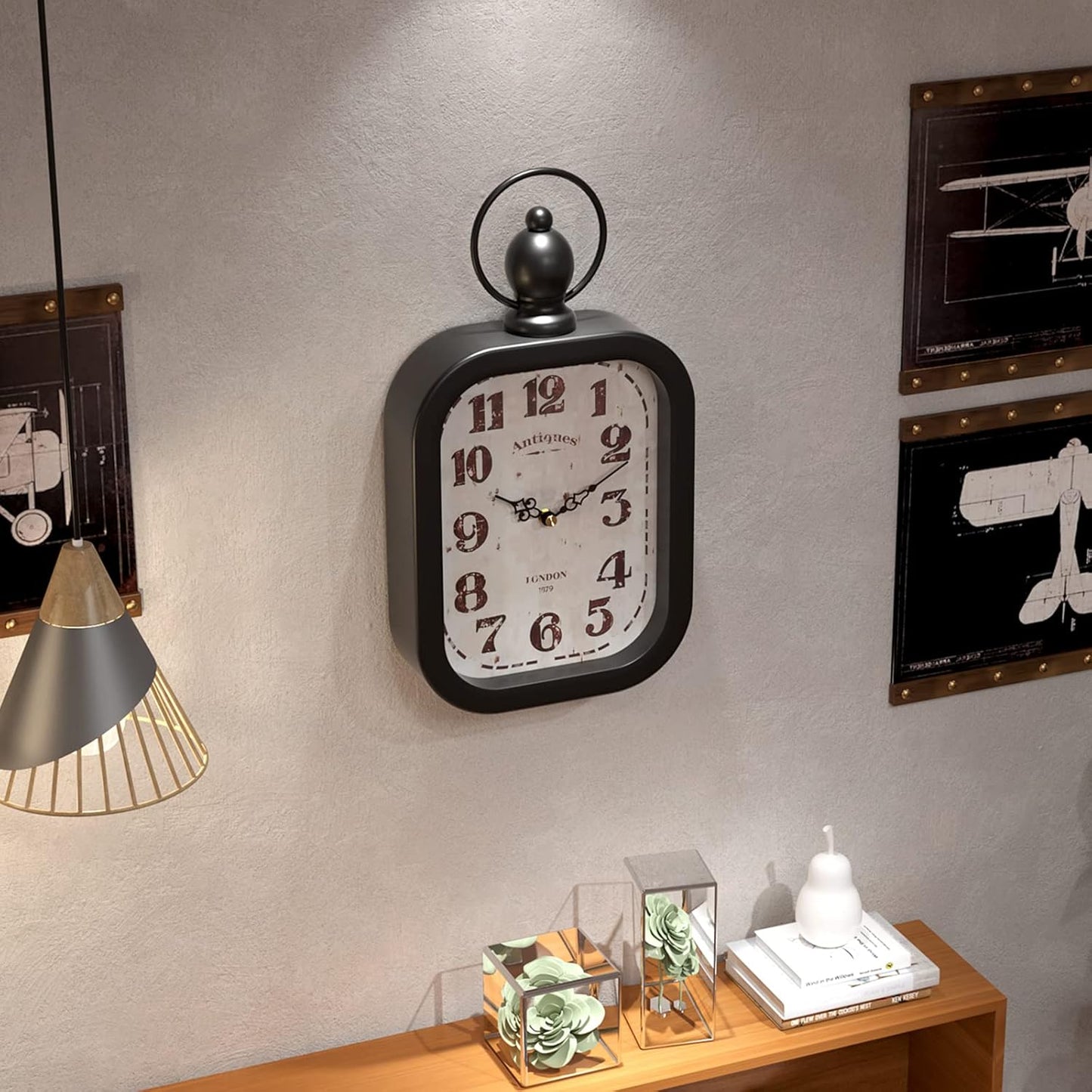 Menterry Small Retro Rectangle Wall Clock, Black Antique Vintage Style Decor Wall Clocks for Farmhouse,Bedroom,Kitchen,Bathroom (11" H x 6.1" W)